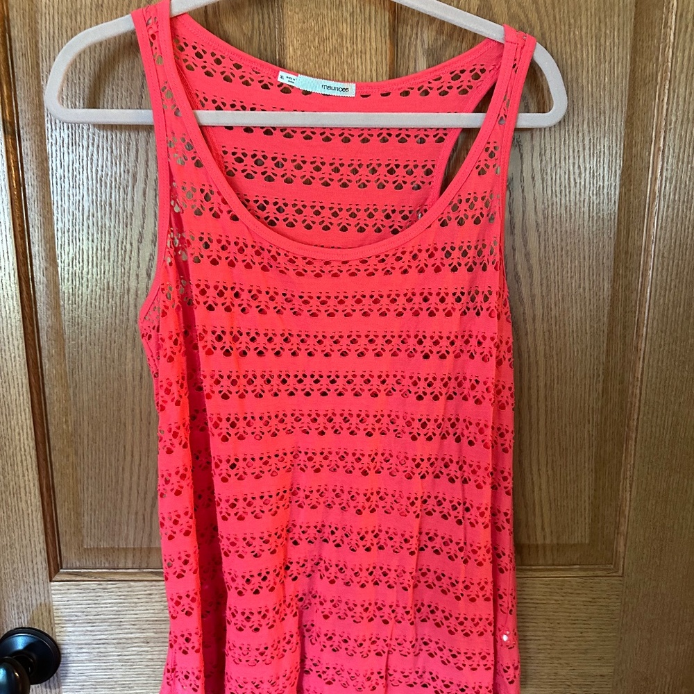 Maurices Red Orange Cut Out Tank Top.  Size XL.